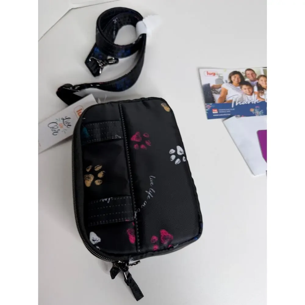 NEW LUG Coupe SE Crossbody Bag Purse Black Paw Prints